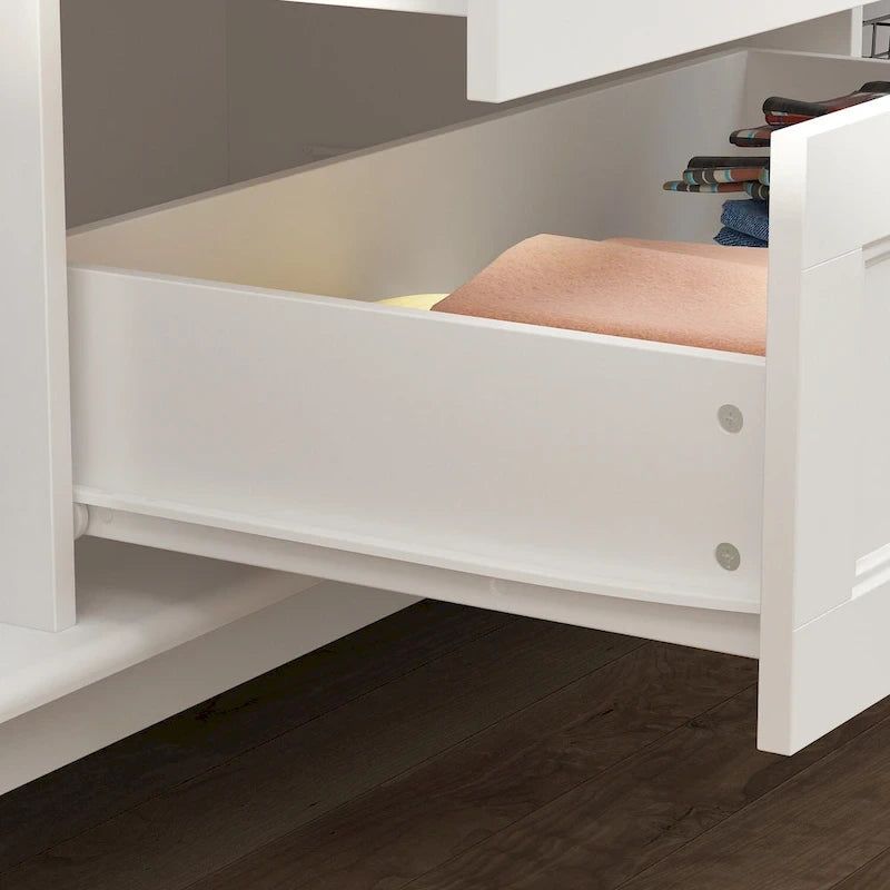 Armoire penderie familiale en bois 63W, laquée blanc, avec tringles