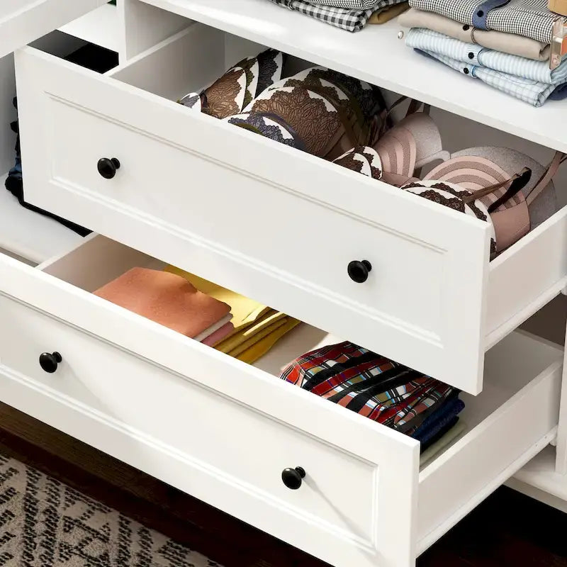 Armoire penderie familiale en bois 63W, laquée blanc, avec tringles