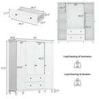 Armoire penderie familiale en bois 63W, laquée blanc, avec tringles
