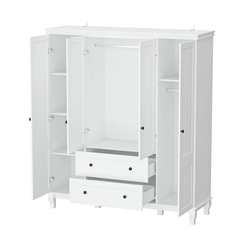 Armoire penderie familiale en bois 63W, laquée blanc, avec tringles