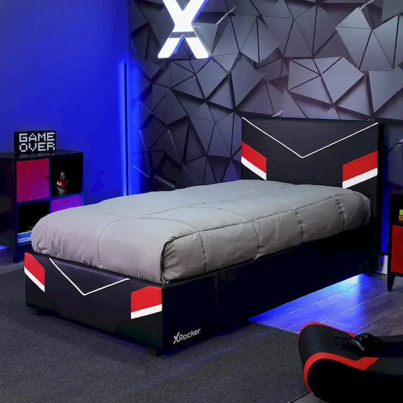 Cadre de lit Orion eSports Gaming, noir/rouge, une place