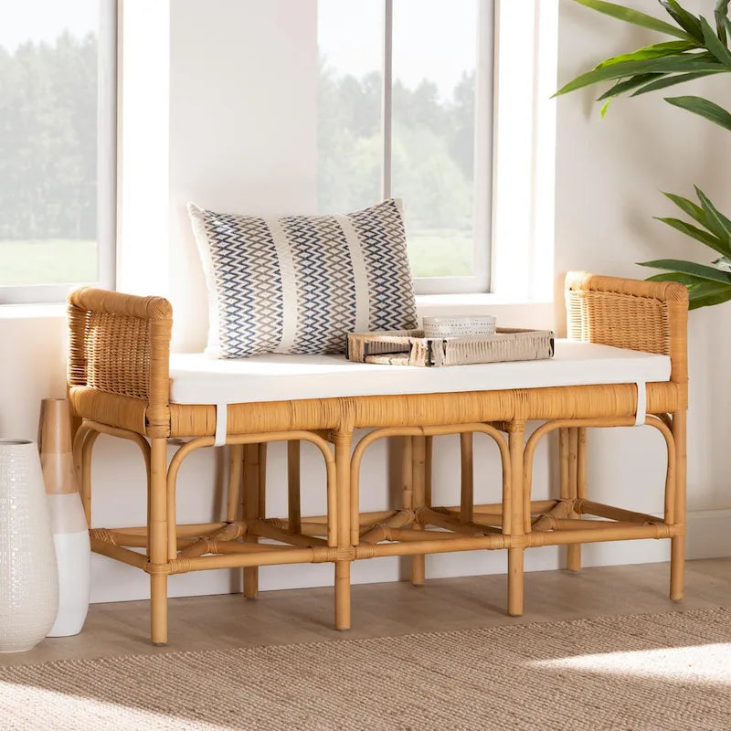 Banc en rotin marron naturel bohème moderne
