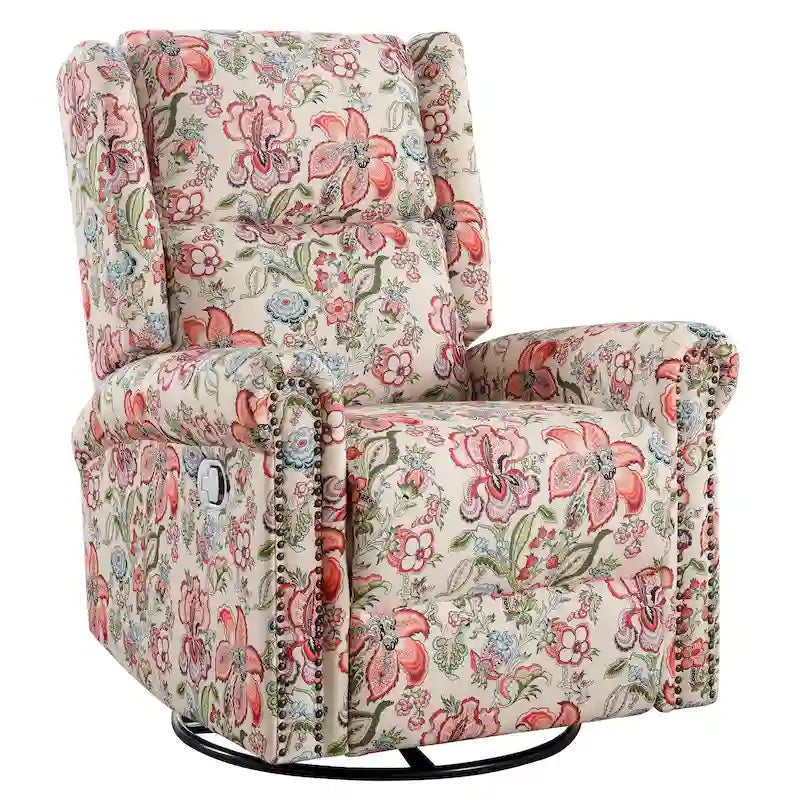 Fauteuil relax pivotant et à bascule manuel fleuri, avec patins, rembourré
