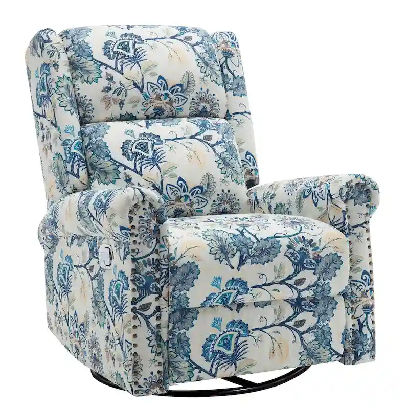 Fauteuil relax pivotant et à bascule manuel fleuri, avec patins, rembourré