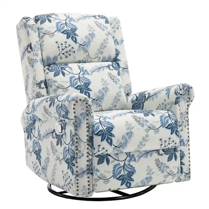 Fauteuil relax pivotant et à bascule manuel fleuri, avec patins, rembourré