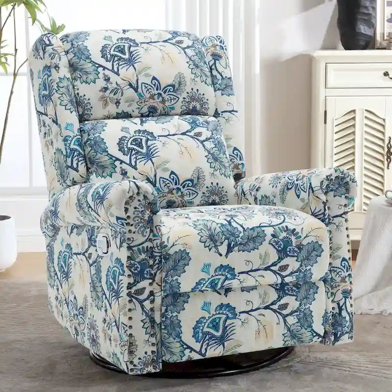 Fauteuil relax pivotant et à bascule manuel fleuri, avec patins, rembourré