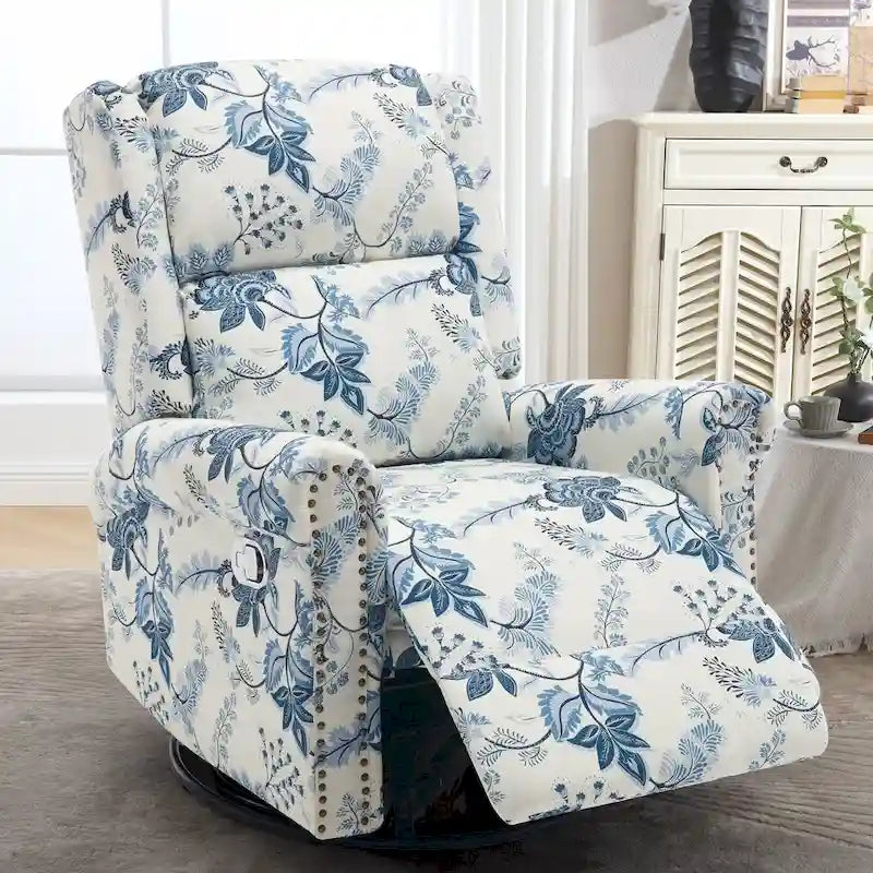 Fauteuil relax pivotant et à bascule manuel fleuri, avec patins, rembourré