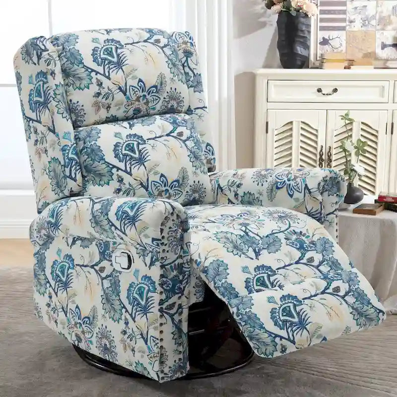 Fauteuil relax pivotant et à bascule manuel fleuri, avec patins, rembourré