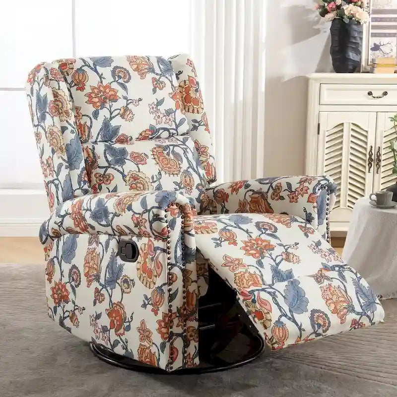 Fauteuil relax pivotant et à bascule manuel fleuri, avec patins, rembourré