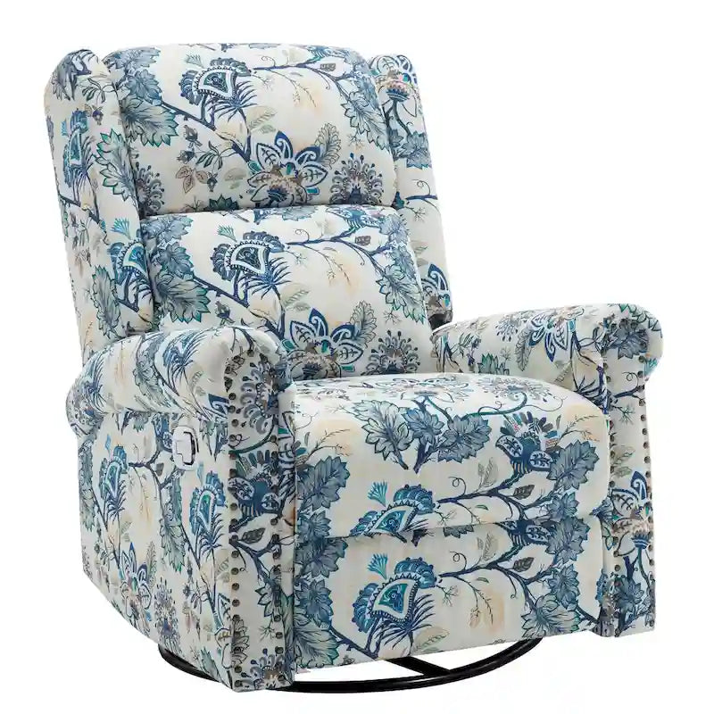 Fauteuil relax pivotant et à bascule manuel fleuri, avec patins, rembourré