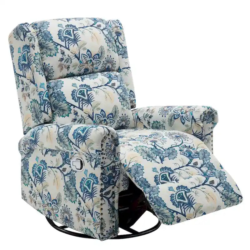 Fauteuil relax pivotant et à bascule manuel fleuri, avec patins, rembourré