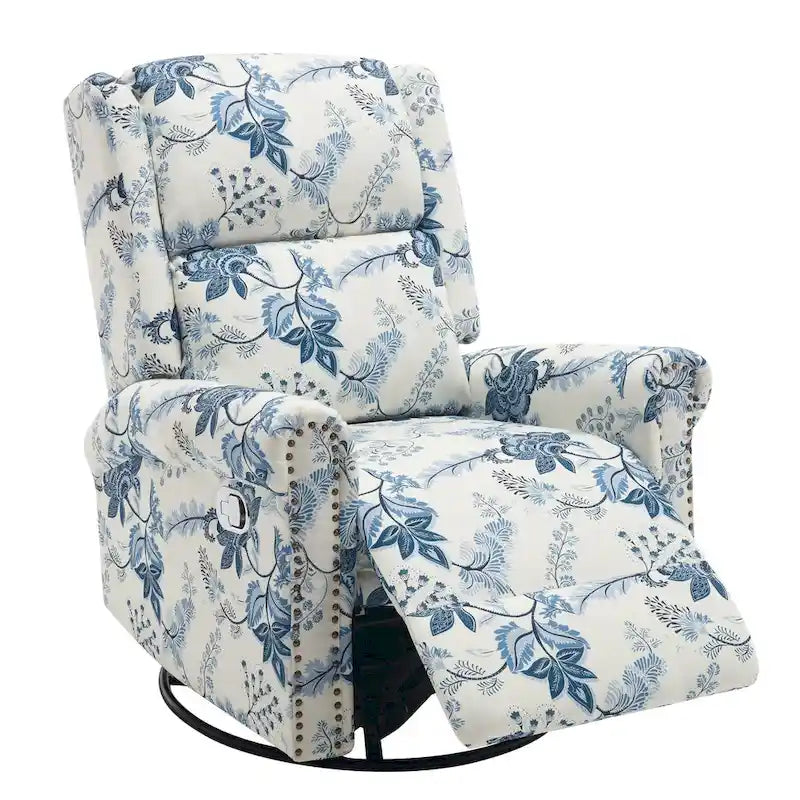Fauteuil relax pivotant et à bascule manuel fleuri, avec patins, rembourré