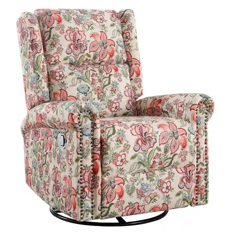Fauteuil relax pivotant et à bascule manuel fleuri, avec patins, rembourré