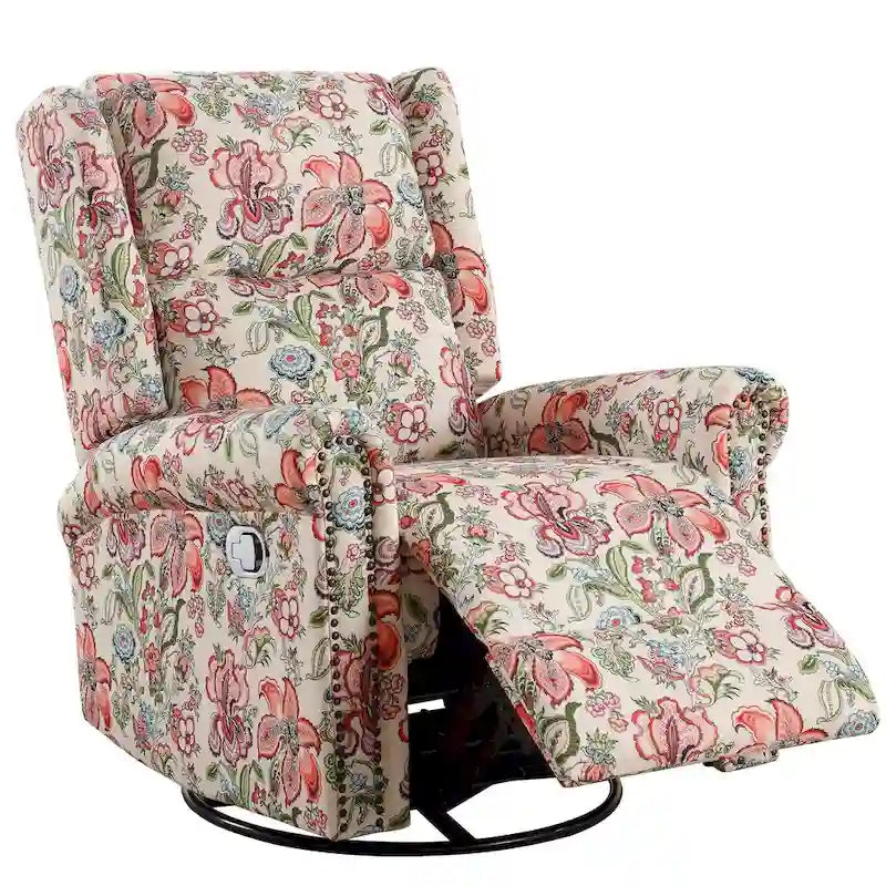 Fauteuil relax pivotant et à bascule manuel fleuri, avec patins, rembourré