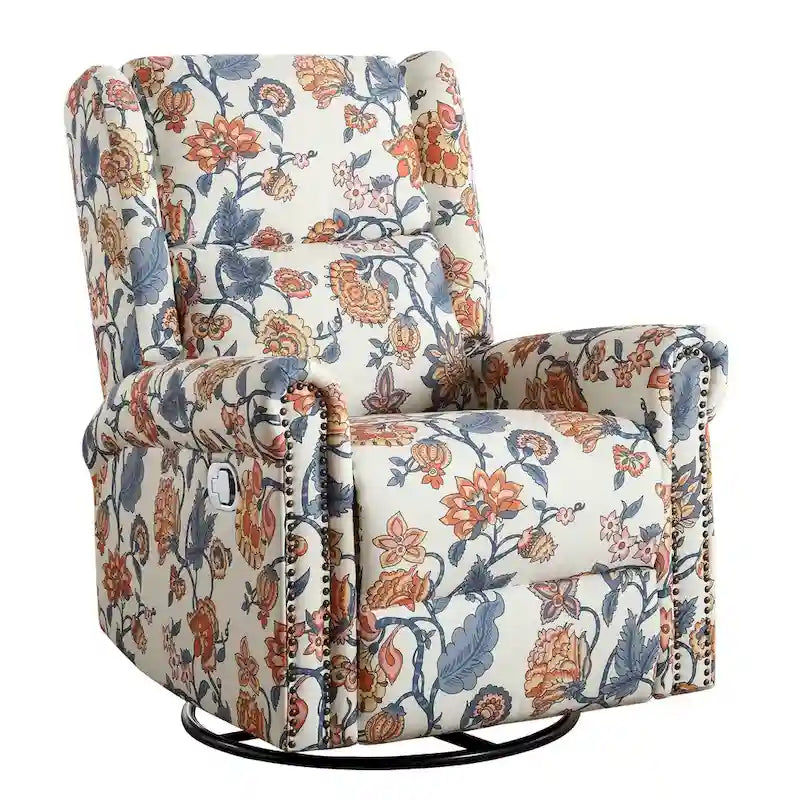 Fauteuil relax pivotant et à bascule manuel fleuri, avec patins, rembourré