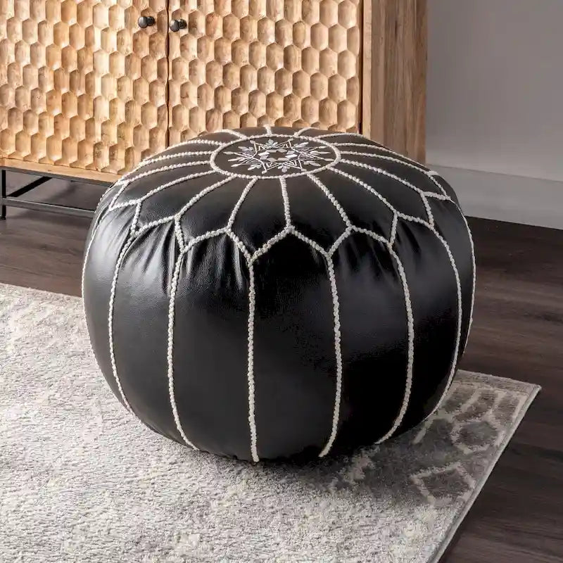 Pouf ottoman léger en similicuir style marocain classique