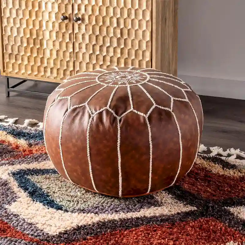 Pouf ottoman léger en similicuir style marocain classique