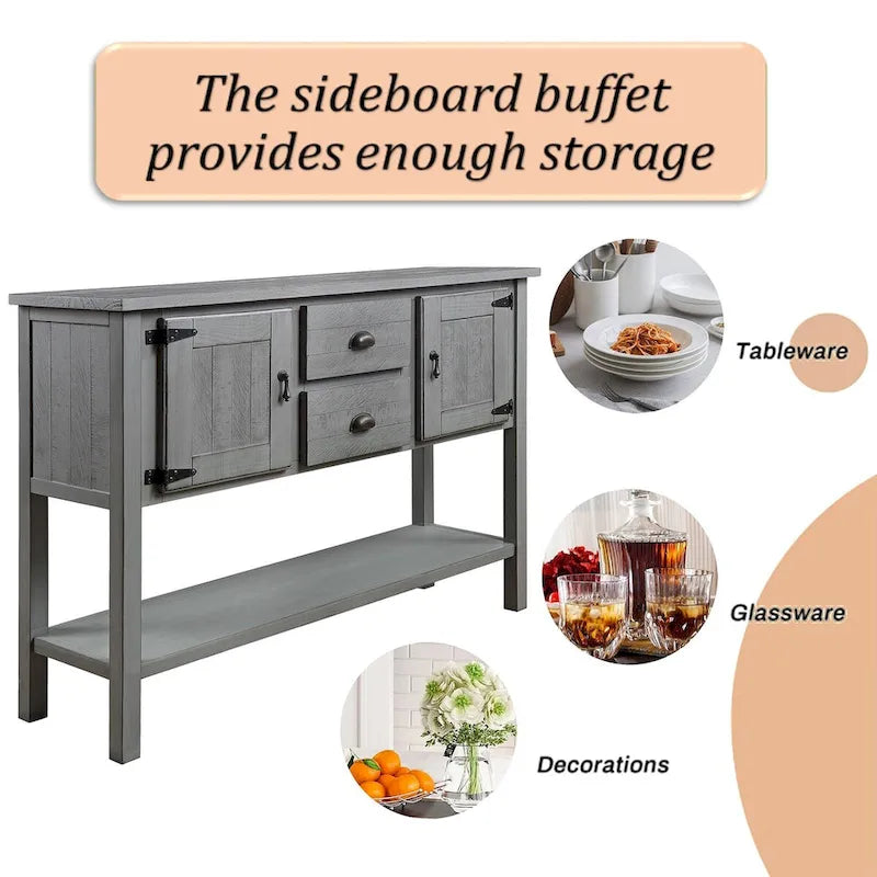 Console de buffet en bois massif de 48 po