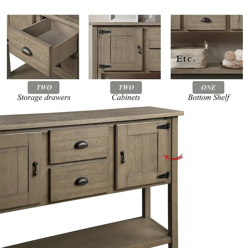 Console de buffet en bois massif de 48 po