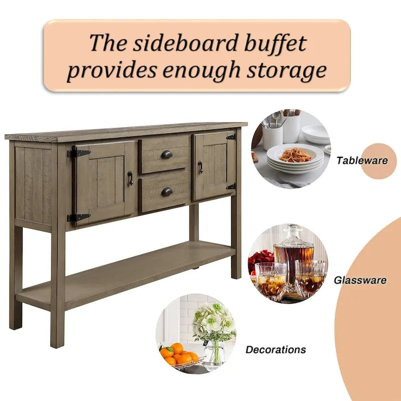 Console de buffet en bois massif de 48 po