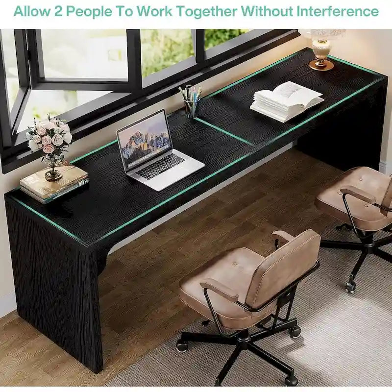 Bureau d'ordinateur extra long de 70,87 po, bureau pour 2 personnes pour le bureau à domicile