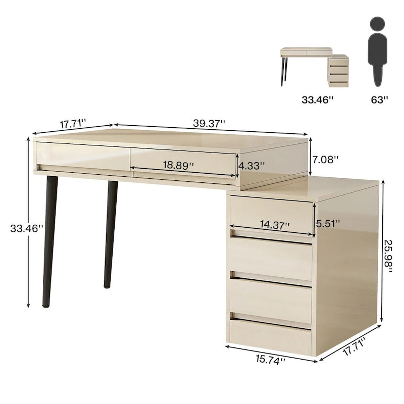 Bureau réversible avec 5 tiroirs