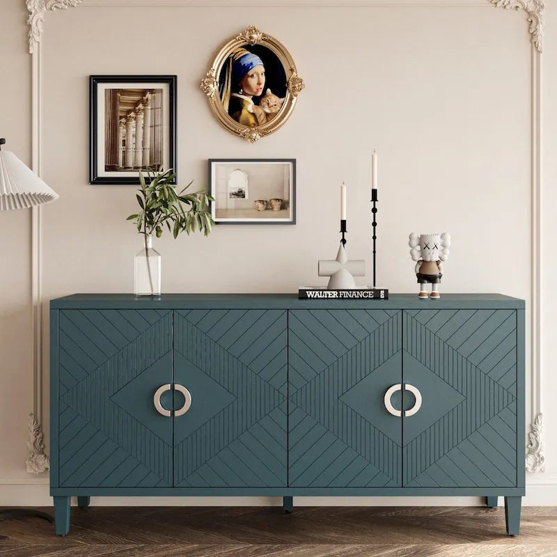 Buffet bahut élégant unique à 4 portes avec pieds en pin