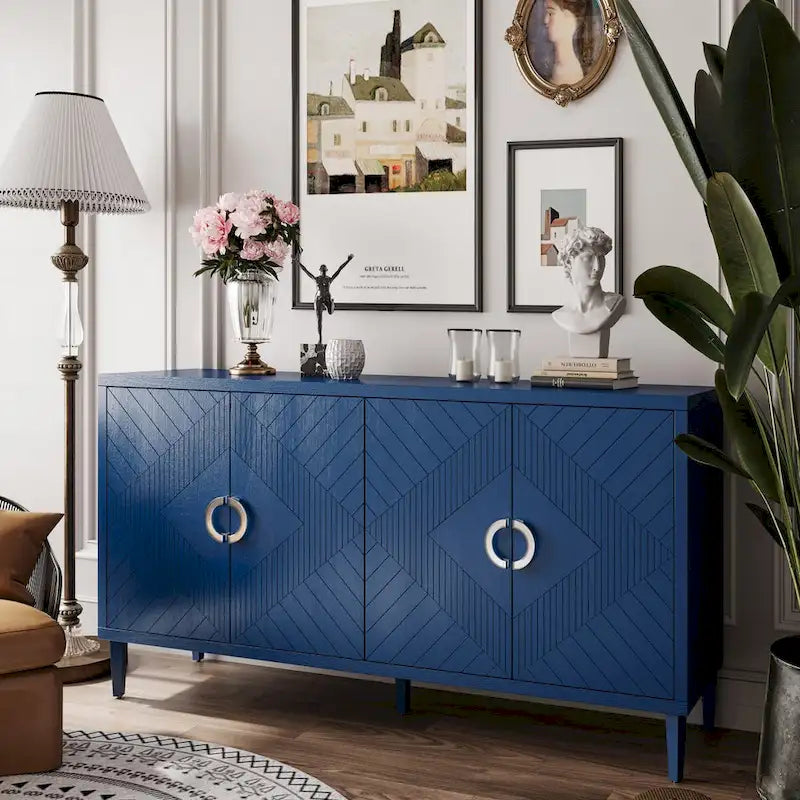 Buffet bahut élégant unique à 4 portes avec pieds en pin