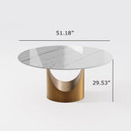 Table à manger ronde moderne pour salle à mangerPlateau en pierre blanc brillant,Piedestal en carbone couleur bronze