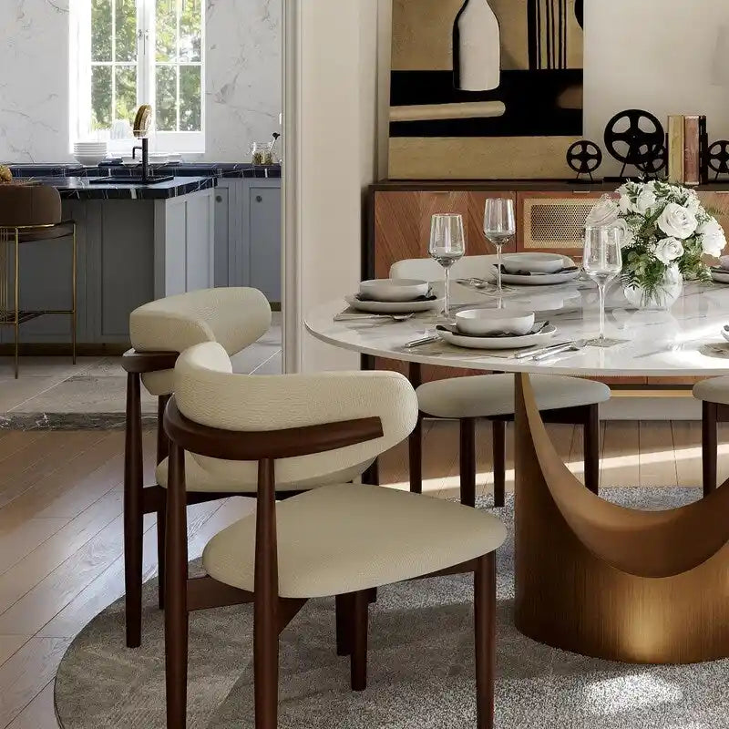 Table à manger ronde moderne pour salle à mangerPlateau en pierre blanc brillant,Piedestal en carbone couleur bronze