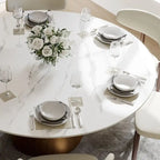 Table à manger ronde moderne pour salle à mangerPlateau en pierre blanc brillant,Piedestal en carbone couleur bronze