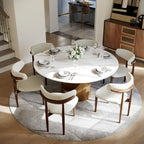 Table à manger ronde moderne pour salle à mangerPlateau en pierre blanc brillant,Piedestal en carbone couleur bronze