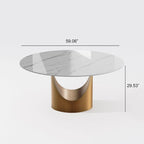 Table à manger ronde moderne pour salle à mangerPlateau en pierre blanc brillant,Piedestal en carbone couleur bronze