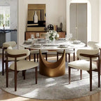 Table à manger ronde moderne pour salle à mangerPlateau en pierre blanc brillant,Piedestal en carbone couleur bronze