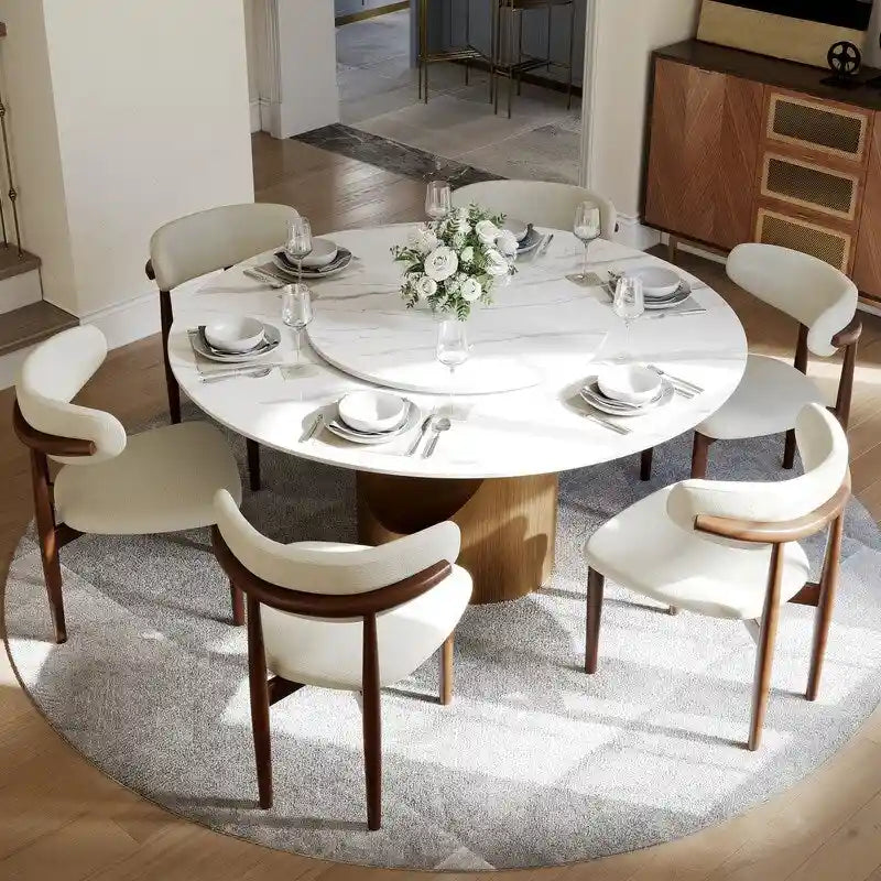 Table à manger ronde moderne pour salle à mangerPlateau en pierre blanc brillant,Piedestal en carbone couleur bronze