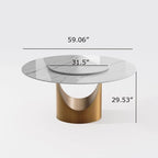 Table à manger ronde moderne pour salle à mangerPlateau en pierre blanc brillant,Piedestal en carbone couleur bronze