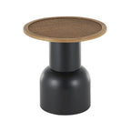 Table d'appoint ou de bout sur pied, en métal faite main avec plateau en rotin marron - Noir
