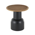Table d'appoint ou de bout sur pied, en métal faite main avec plateau en rotin marron - Noir
