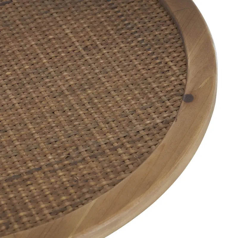 Table d'appoint ou de bout sur pied, en métal faite main avec plateau en rotin marron - Noir