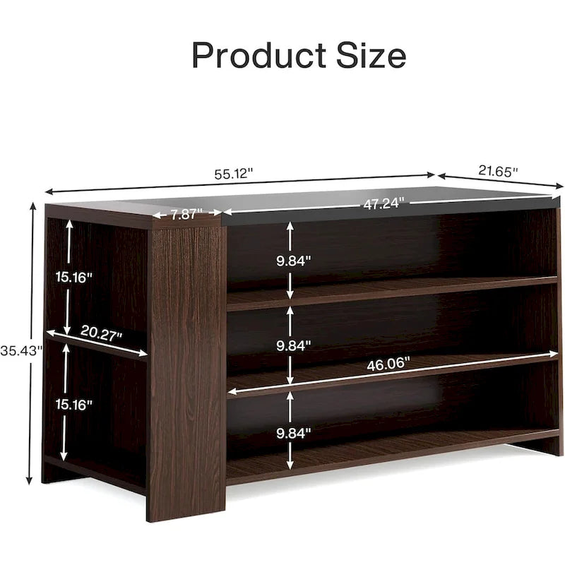 Îlot de cuisine de 55" en bois avec rangement, table îlot fixe à 5 niveaux avec 5 étagères