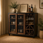 Buffet de salle à manger Hury moderne noyer 47 pouces à 3 étagères, en noyer avec rangement pour le vin